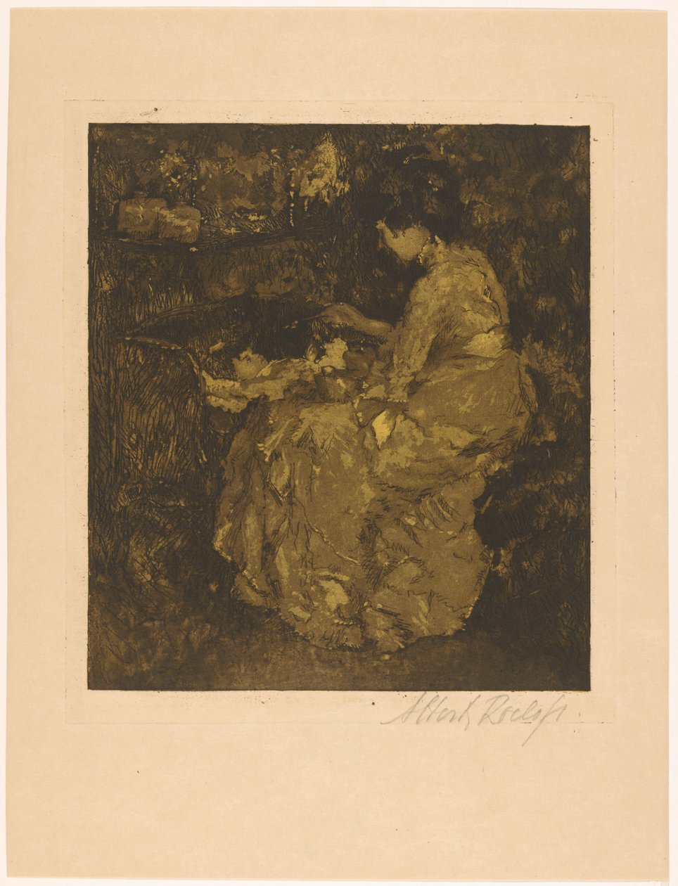 Bir çocuğu beşik yulaf lapasında besleyen kadın by Albert Roelofs (signed by artist)