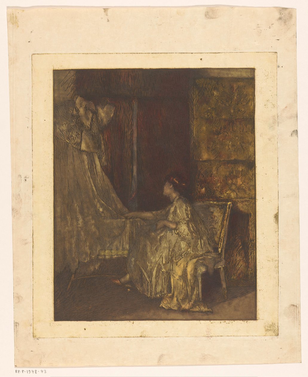 Beşik yanında bir sandalyede oturan kadın by Albert Roelofs