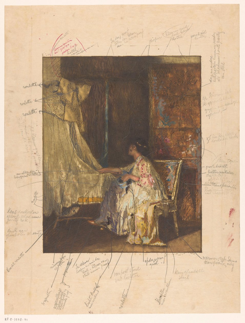 Beşik yanında bir sandalyede oturan kadın by Albert Roelofs