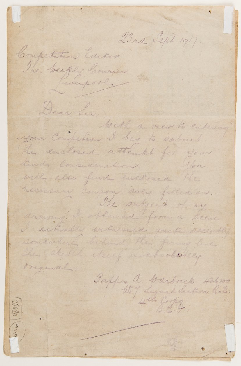Yarışma editörüne mektup, 23 Eylül 1917 by Albert Warbrick