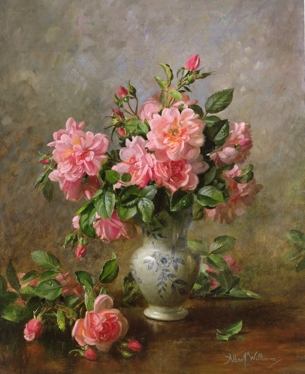 AB1022 Mavi Beyaz Vazoda Güller by Albert Williams