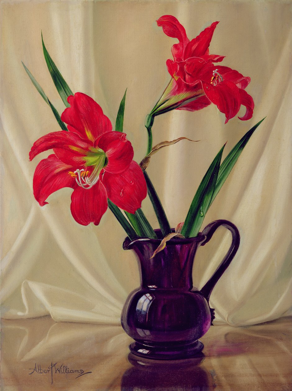 Amaryllis Zambakları, Koyu Cam Sürahi içinde by Albert Williams