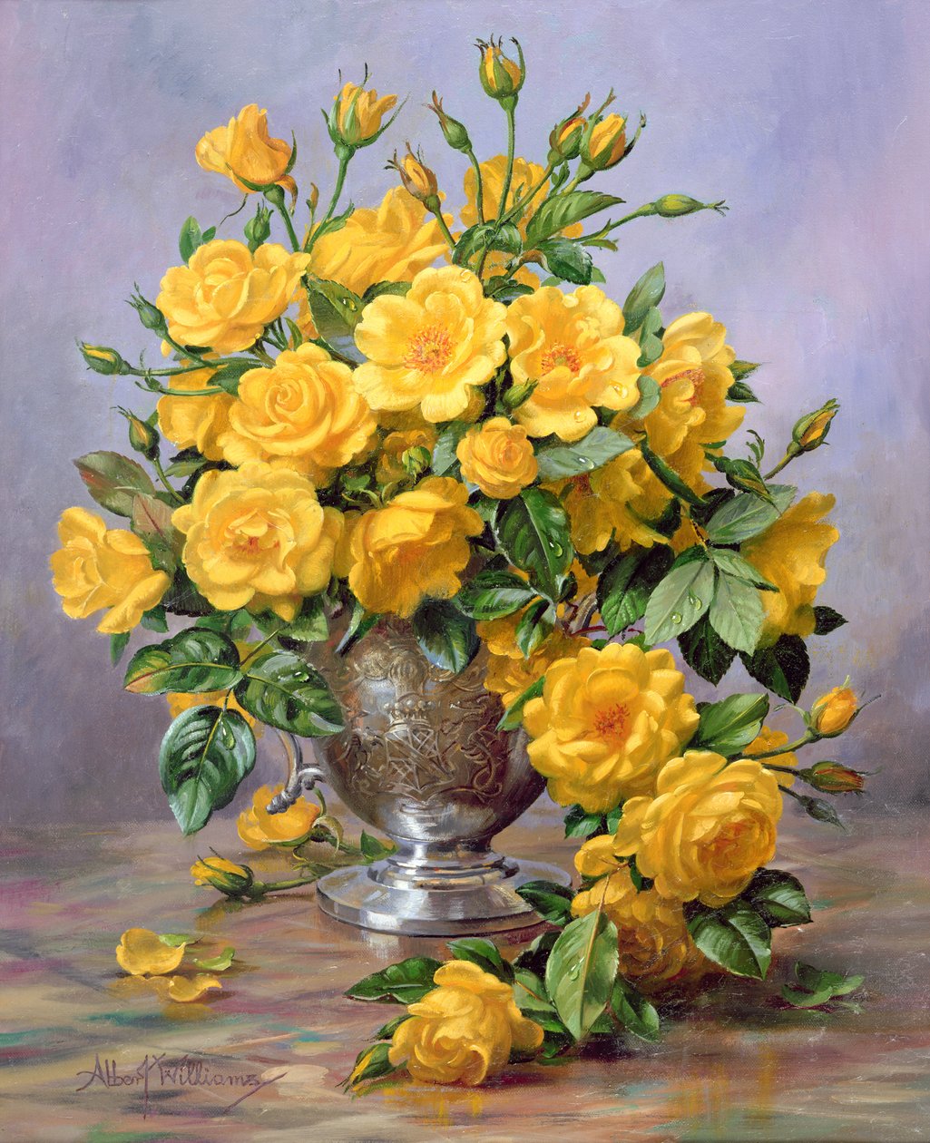 Parlak Gülümseme - Gümüş Vazoda Güller by Albert Williams