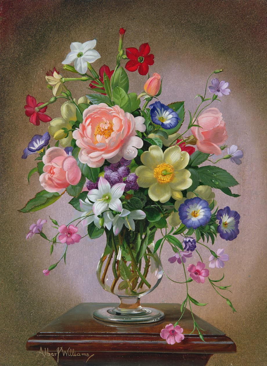Cam vazoda güller, şakayıklar ve frezyalar by Albert Williams