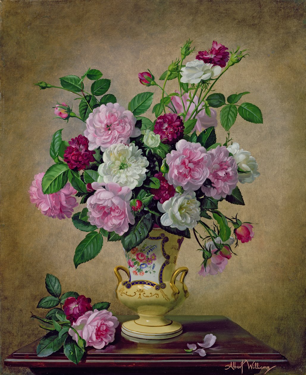 Seramik vazoda güller ve dahlialar by Albert Williams