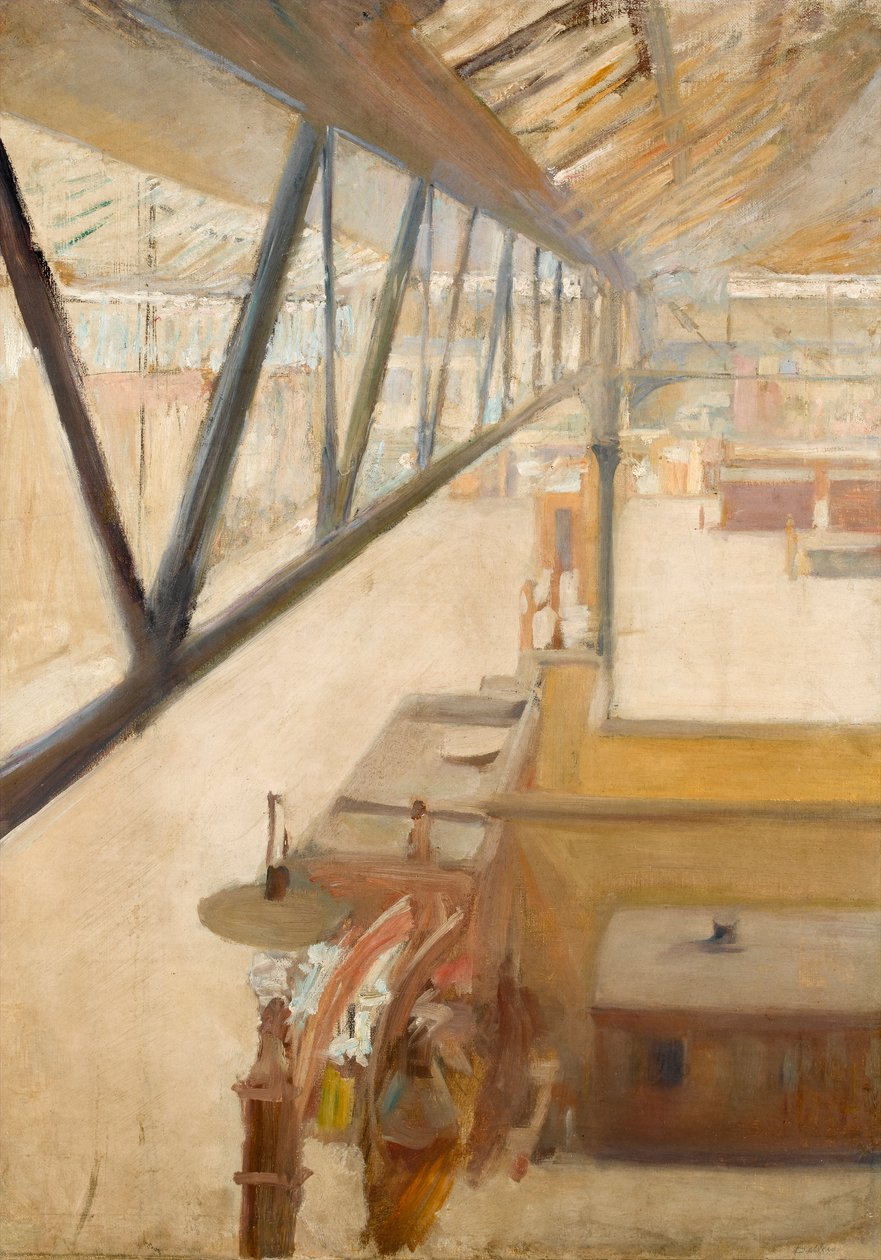 Bir tren istasyonunun görünümü, c.1900 (tuval üzerine yağlı boya) by Albert de Belleroche