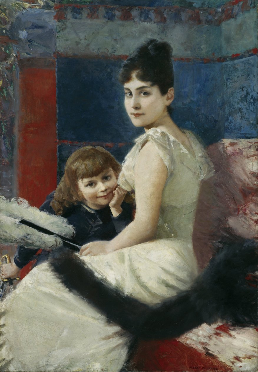 Irene von Keller, oğlu Balthasar ile birlikte by Albert von Keller