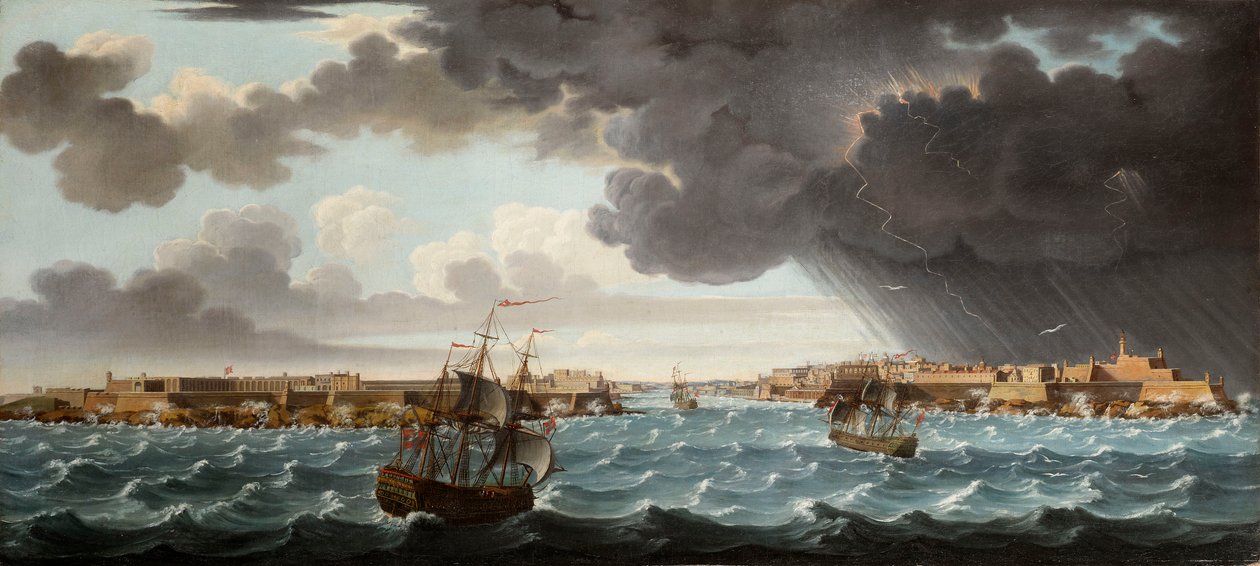 Valletta, Malta ve çevresinin yedi görünümünden biri, c.1753 by Alberto Pullicino