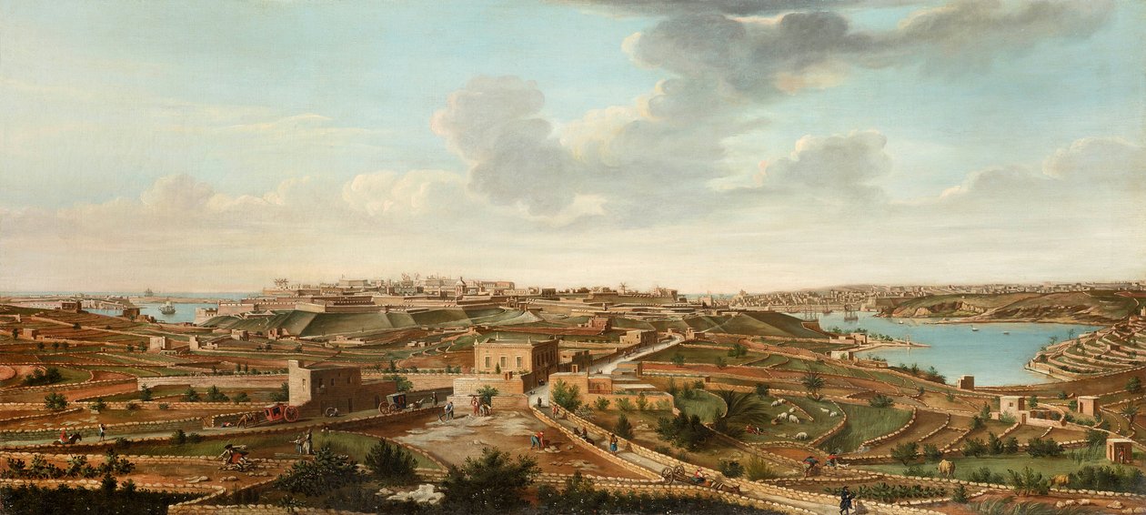 Valletta, Malta ve çevresinin yedi görünümünden biri, c.1753 by Alberto Pullicino
