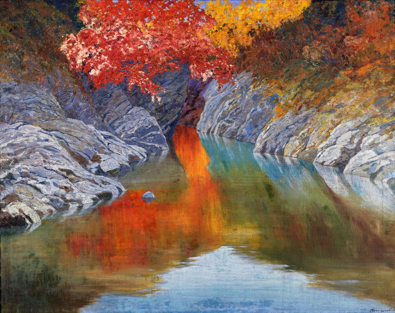 Val d'Arroscia'daki Akış, Alberto Beniscelli (1870-1952). İtalya by Alberto Beniscelli