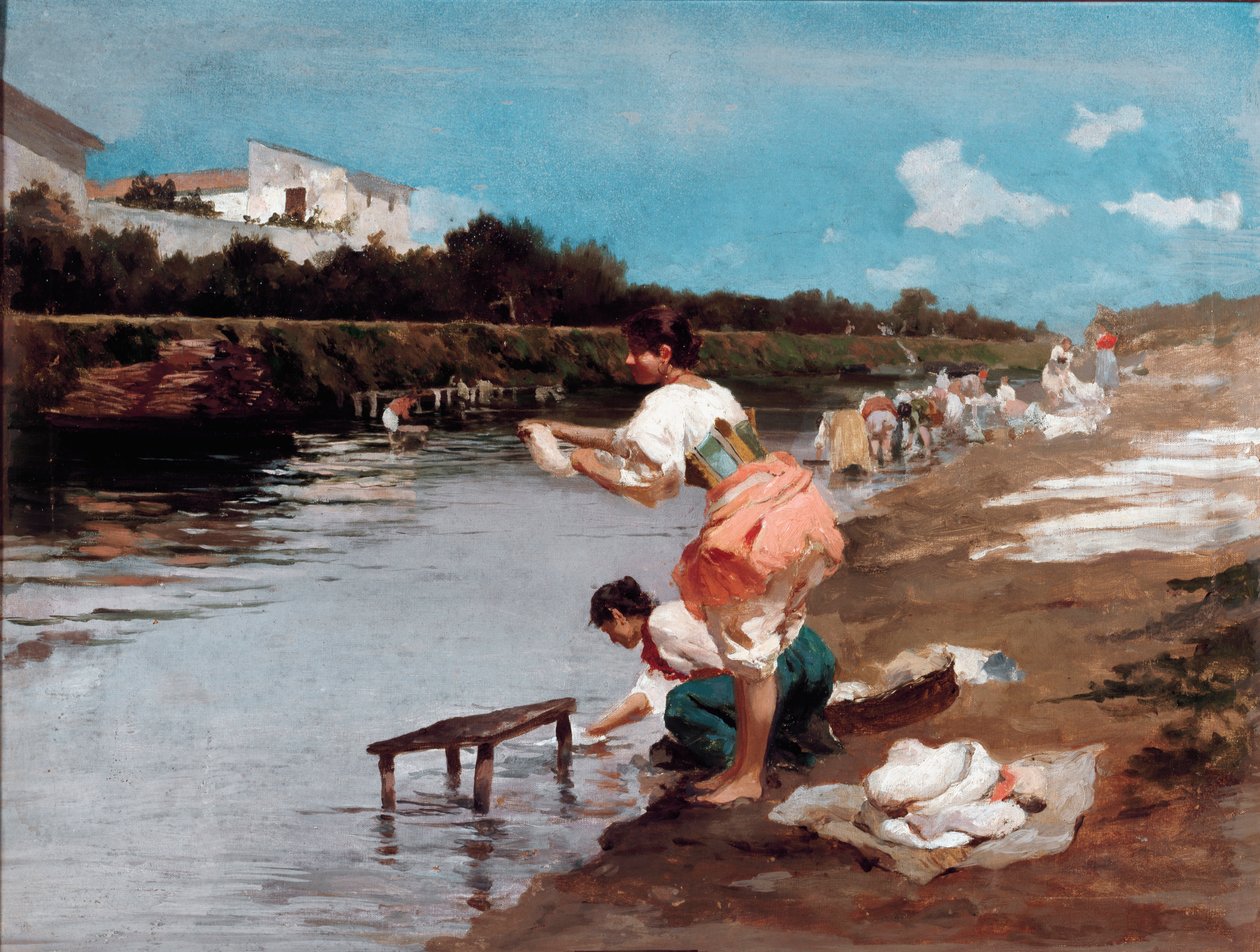 Nehirde çamaşırcılar (tuval üzerine yağlı boya by Alberto Issel