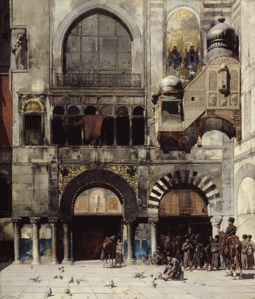 Bizans Anıtı Kapısında Komutanlarını Bekleyen Çerkes Süvarileri, Doğunun Hafızası, 1880 by Alberto Pasini
