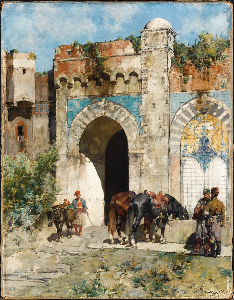 Atları Sulamak, 1880 by Alberto Pasini