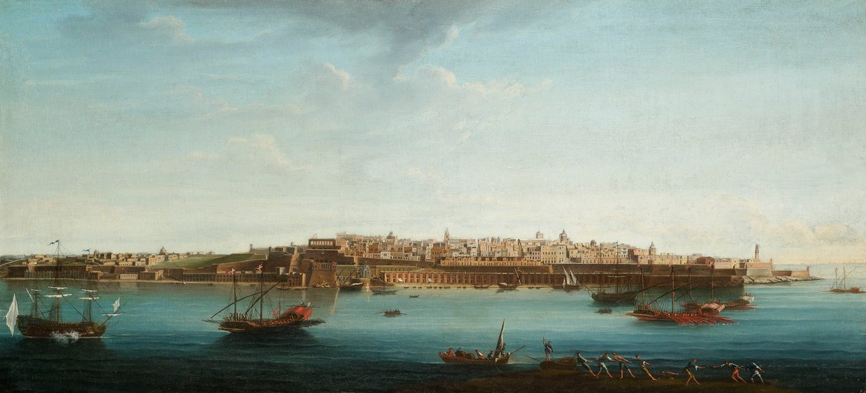 Valletta, Malta ve çevresinin yedi görünümünden biri, c.1753 (tuval üzerine yağlı boya) by Alberto Pullicino