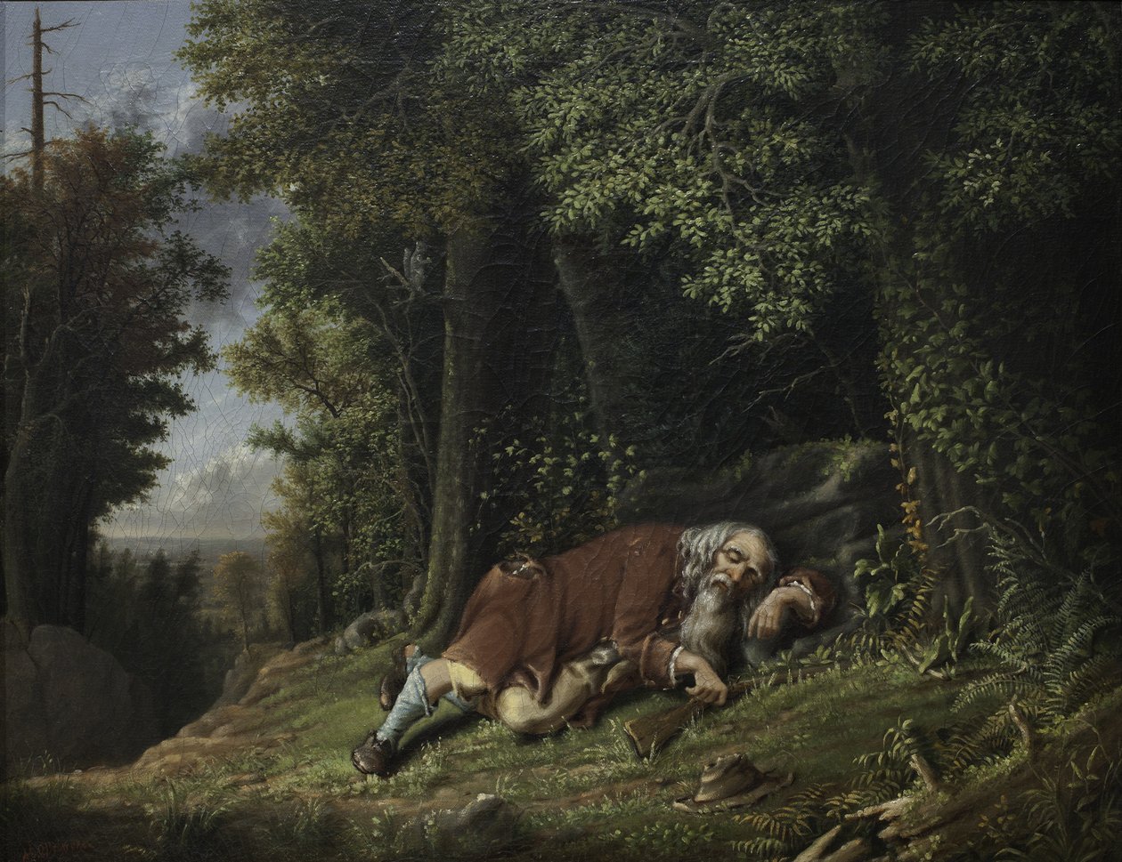 Rip Van Winkle Uykuda, 1879-80 (tuval üzerine yağlı boya) by Albertus D.O Browere