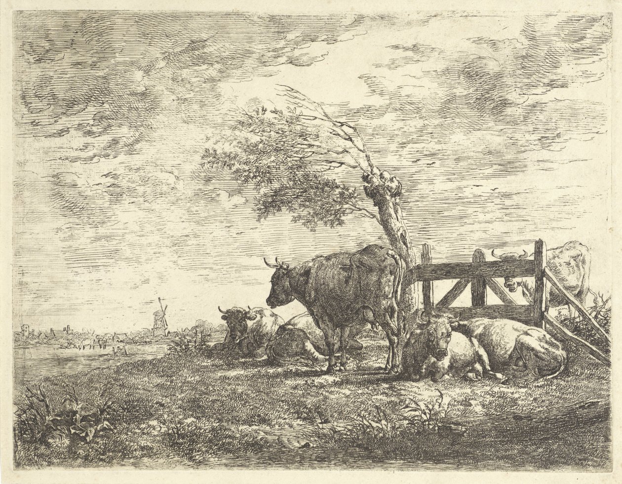 Bir çit ve bir pollard söğüt tarafından inekler by Albertus Verhoesen