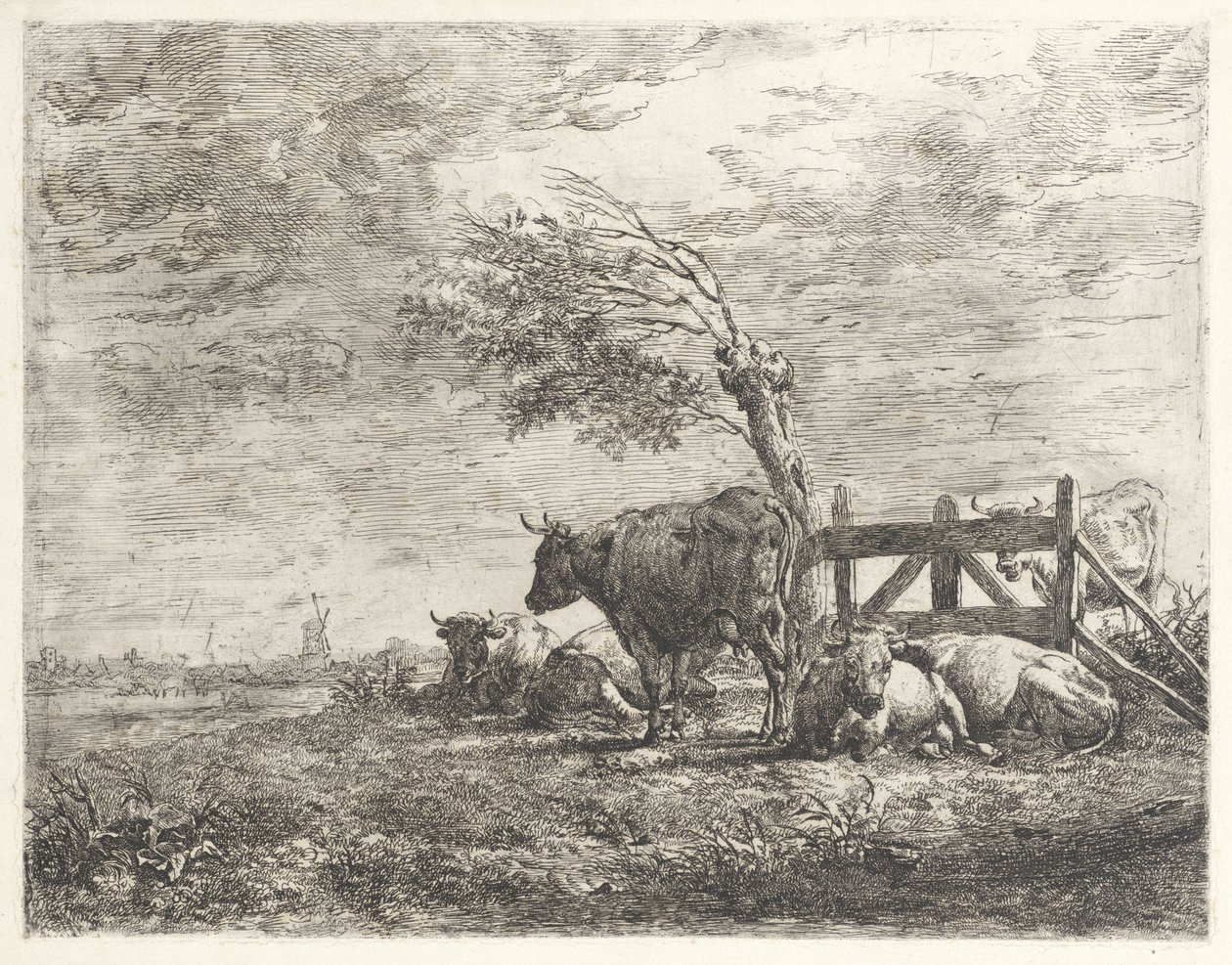 Bir çit ve bir pollard söğüt tarafından inekler by Albertus Verhoesen