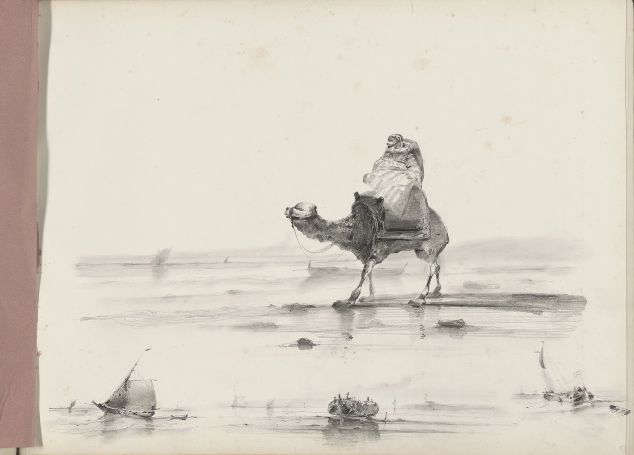 Bir sahil boyunca bir deveye binen adam by Albertus van Beest