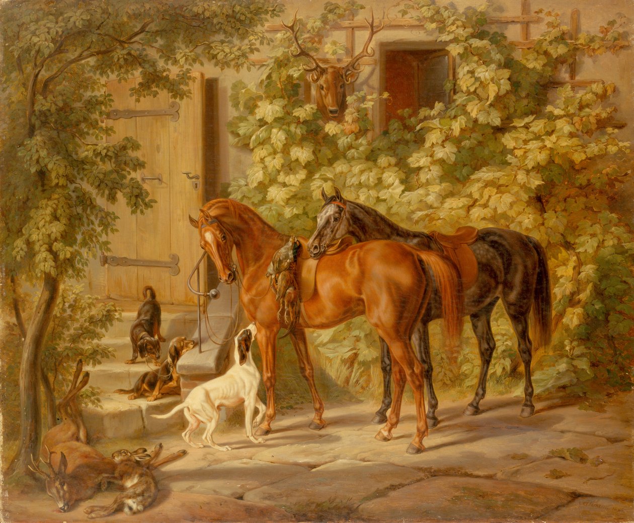 Verandadaki Atlar by Albrecht Adam