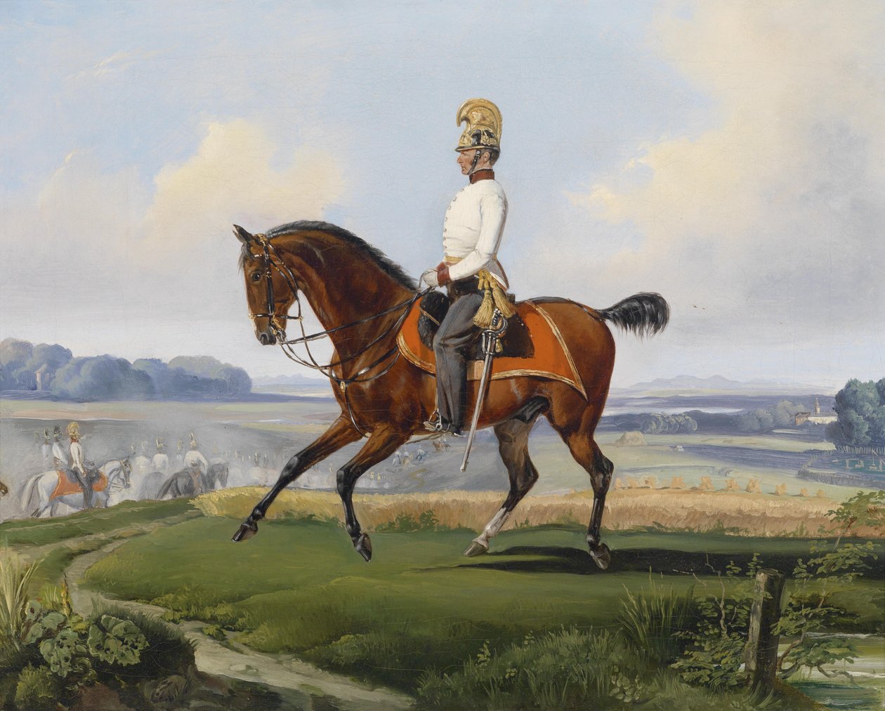 Teğmen Theodor v. Klein (Zehlendorf 1803-1863 Geltschberg) üniformalı k. k. Eğitim gezisinde 3 numaralı Ejderha Alayı by Albrecht Adam