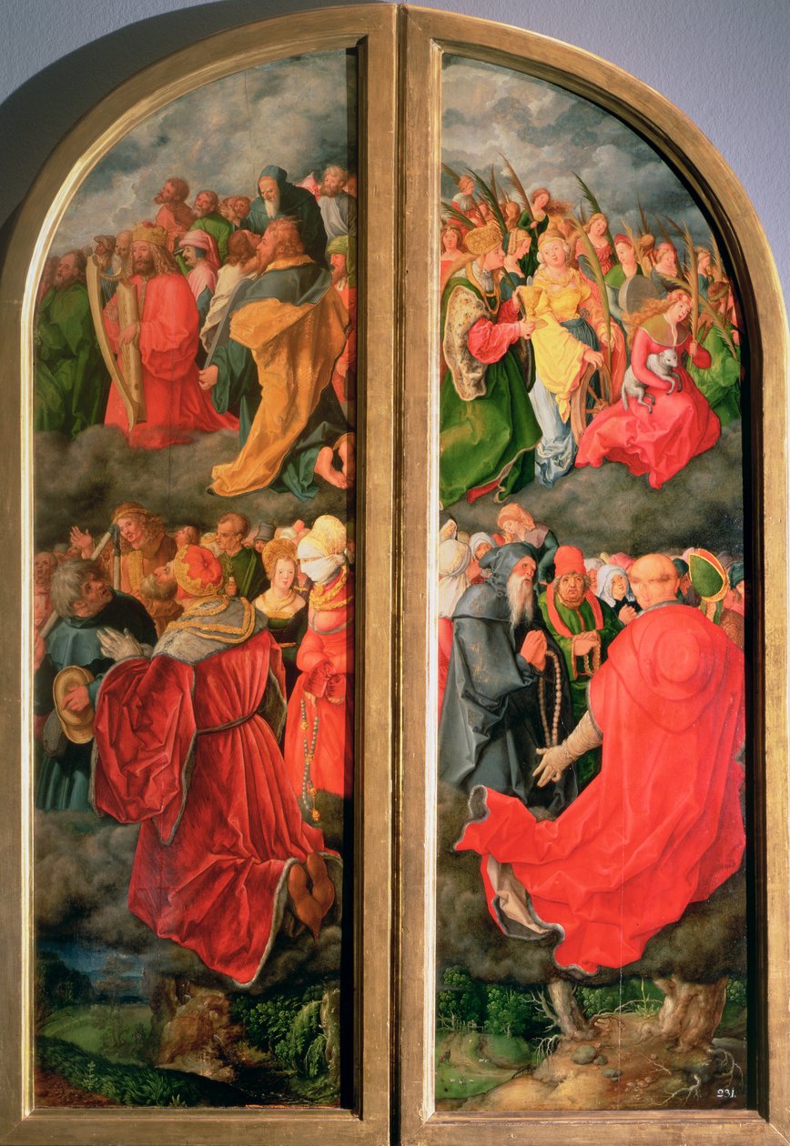 Tüm Azizler Günü sunağı, iki yan panel şeklinde kısmi kopya, 16. yüzyıl by Albrecht Dürer