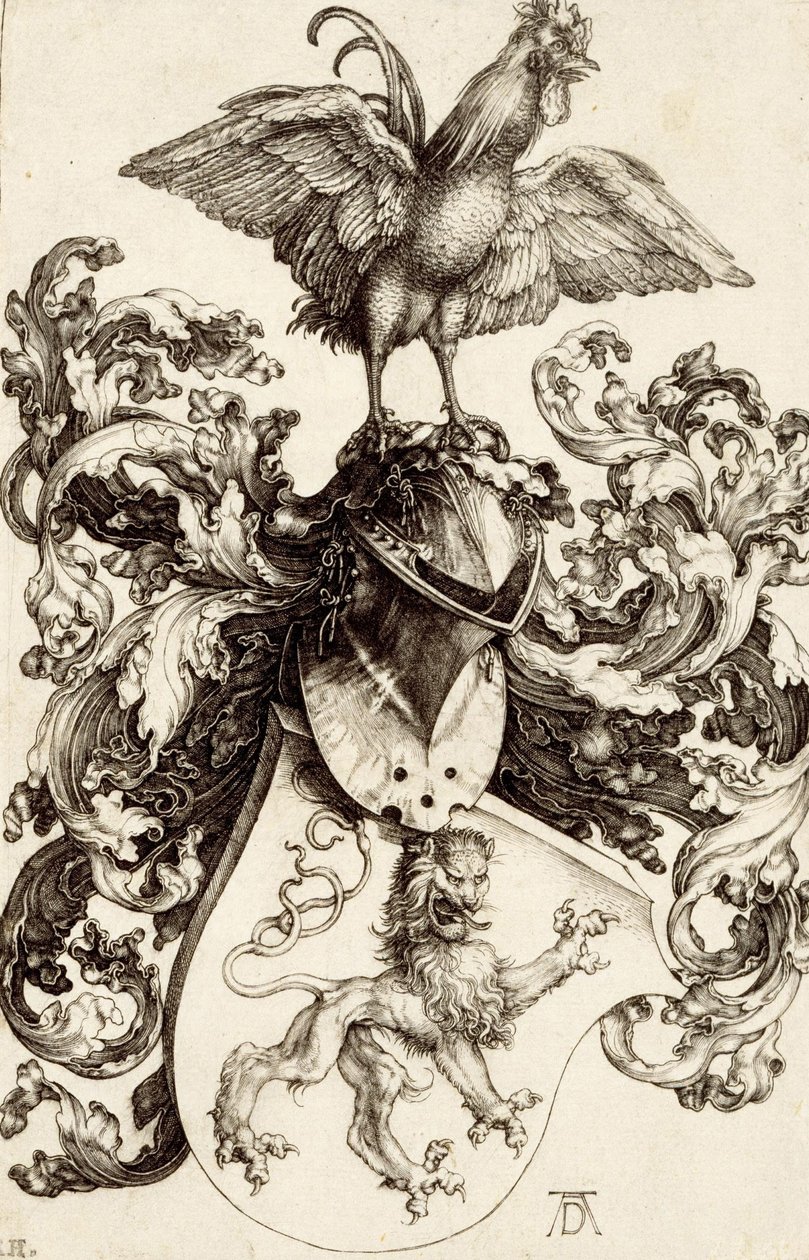 Bir aslan ve bir horoz ile arması by Albrecht Dürer
