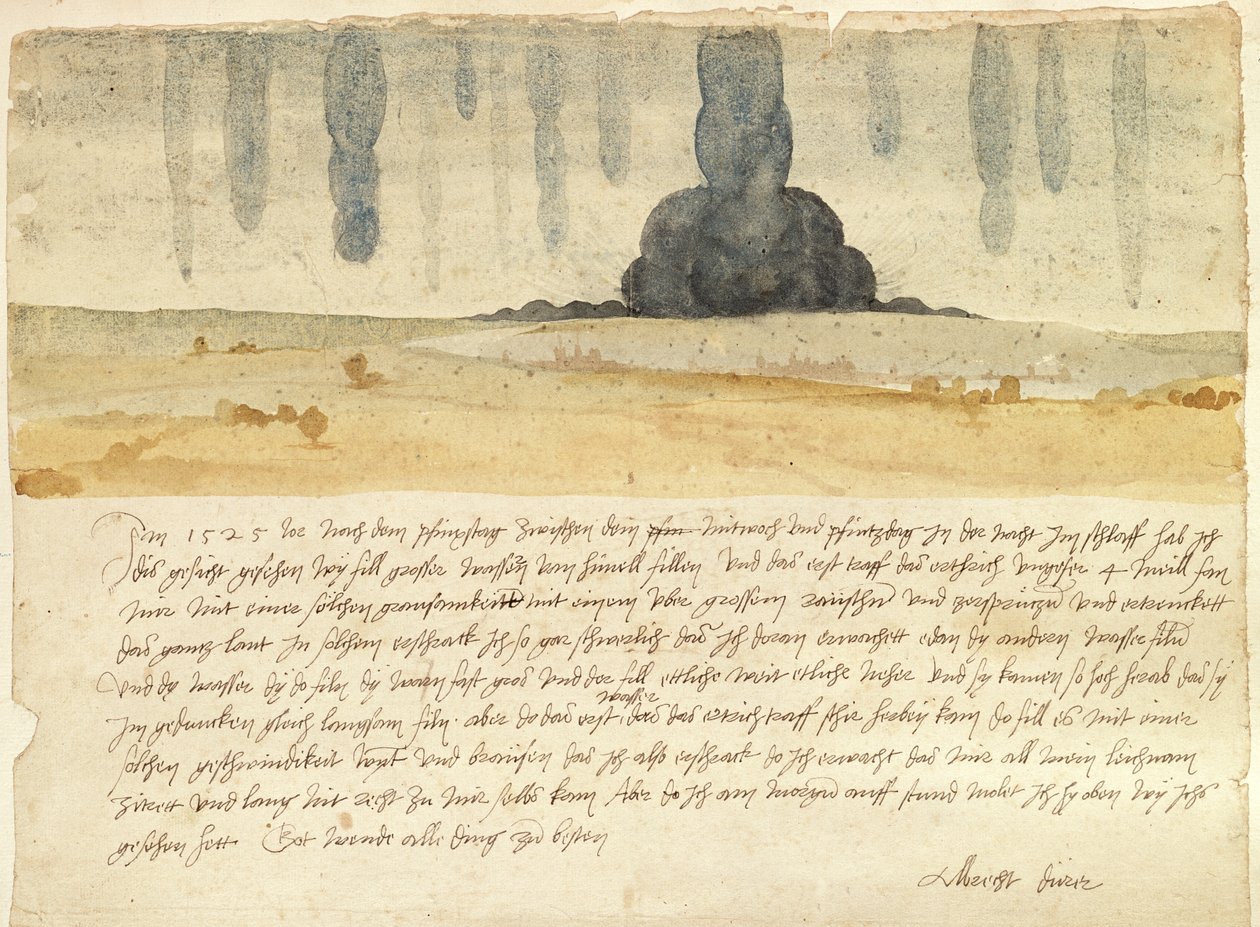 Metinli rüya manzarası, 1526 (kağıt üzerinde kalem ve mürekkep ve wc) by Albrecht Dürer