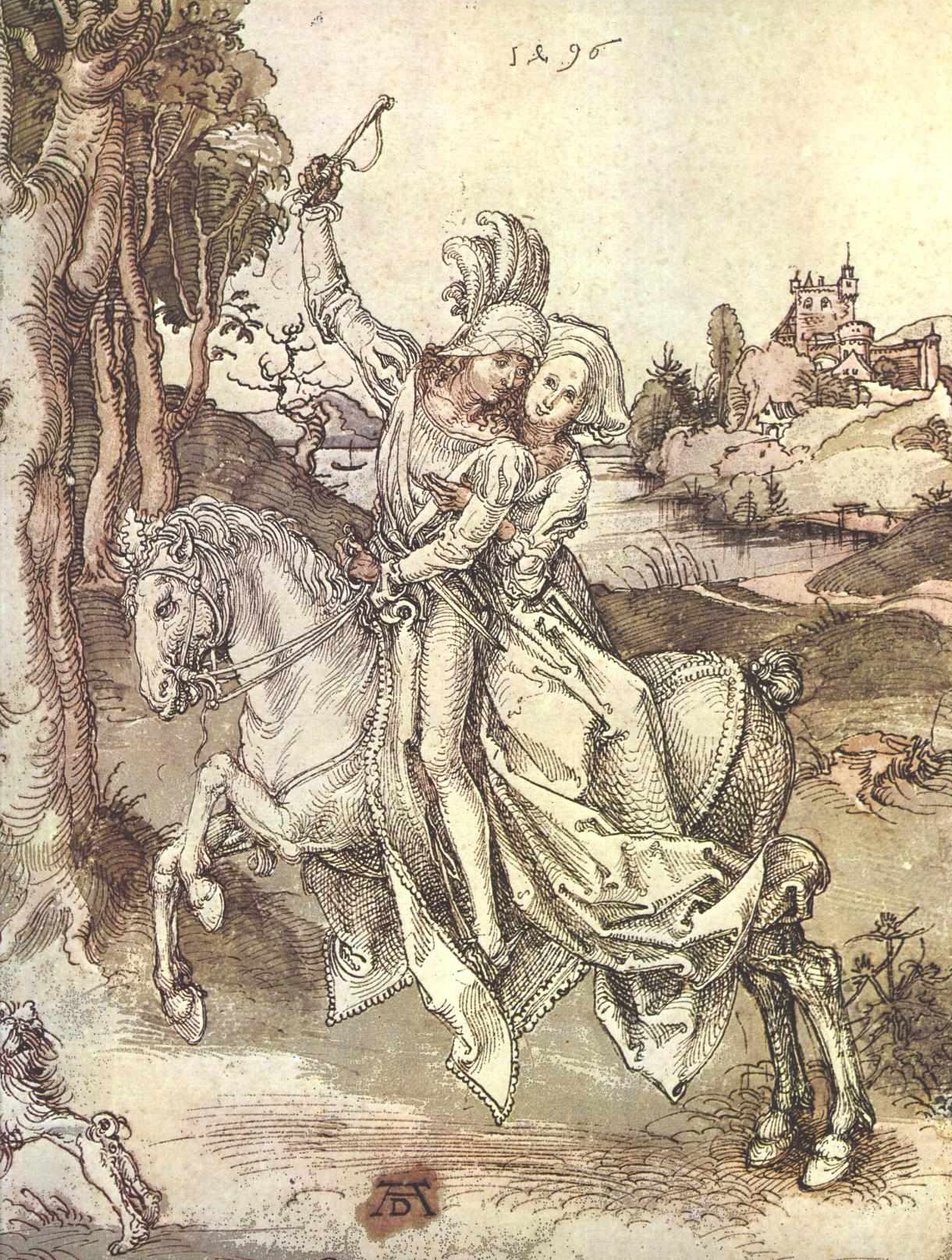 At sırtında genç çift by Albrecht Dürer