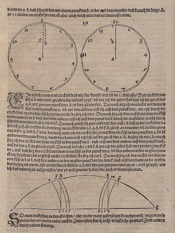Bir dairenin yayının düzenli on bir ve üç köşeli köşelerinin yapımı by Albrecht Dürer