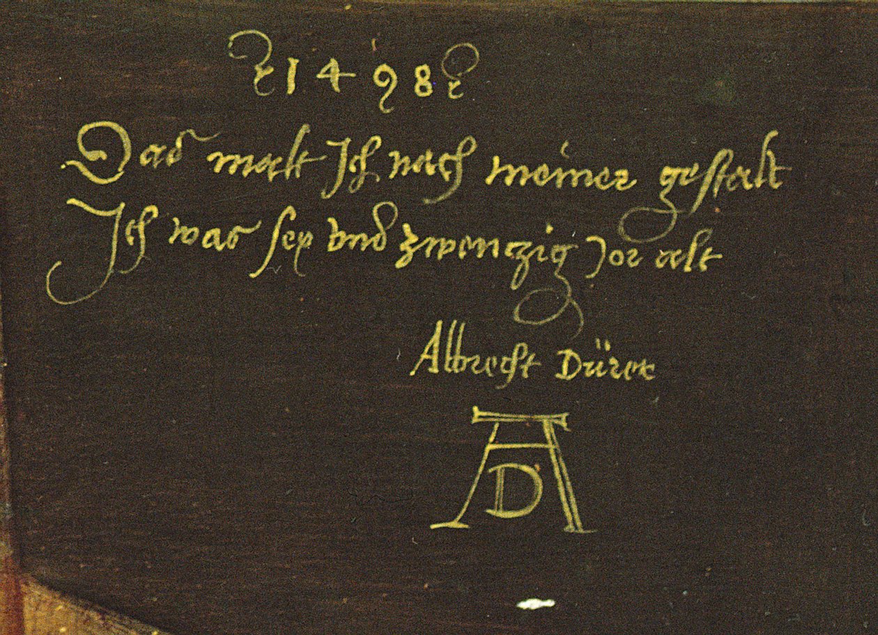 Eldivenli Otoportre, imza detayı, 1498 (545 detayı) by Albrecht Dürer