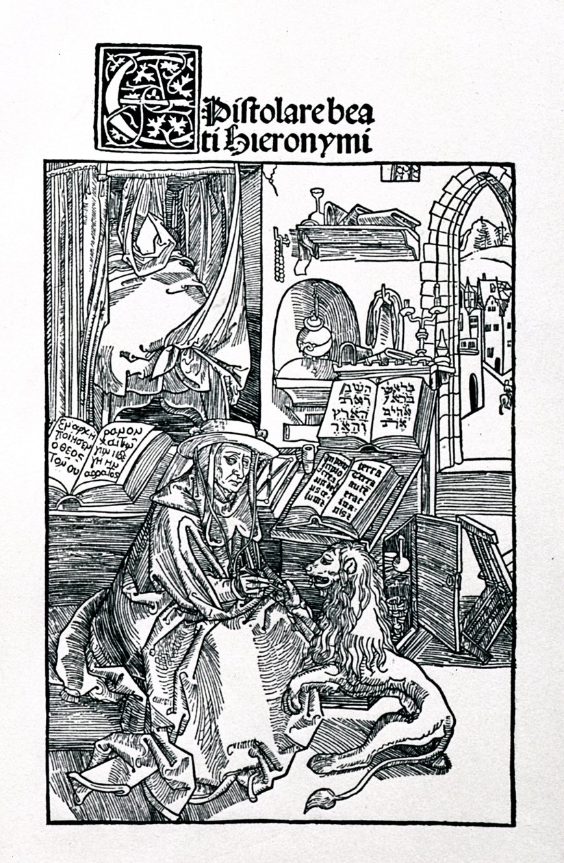 St. Jerome in his study pulling a thorn from a lion