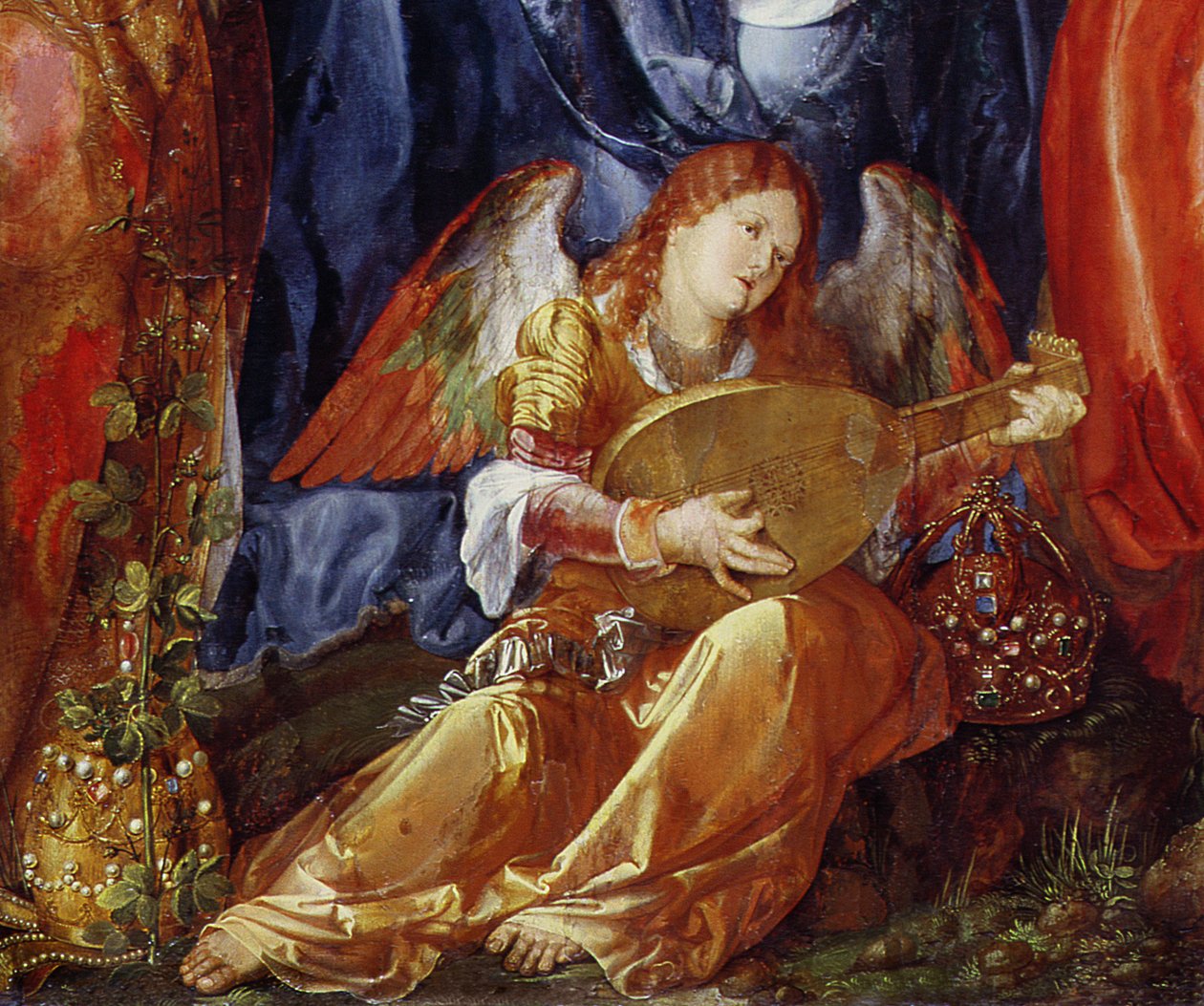 Gül Çelenkleri Bayramı, melek müzisyen detayı, 1506 (157023 detayı) by Albrecht Dürer