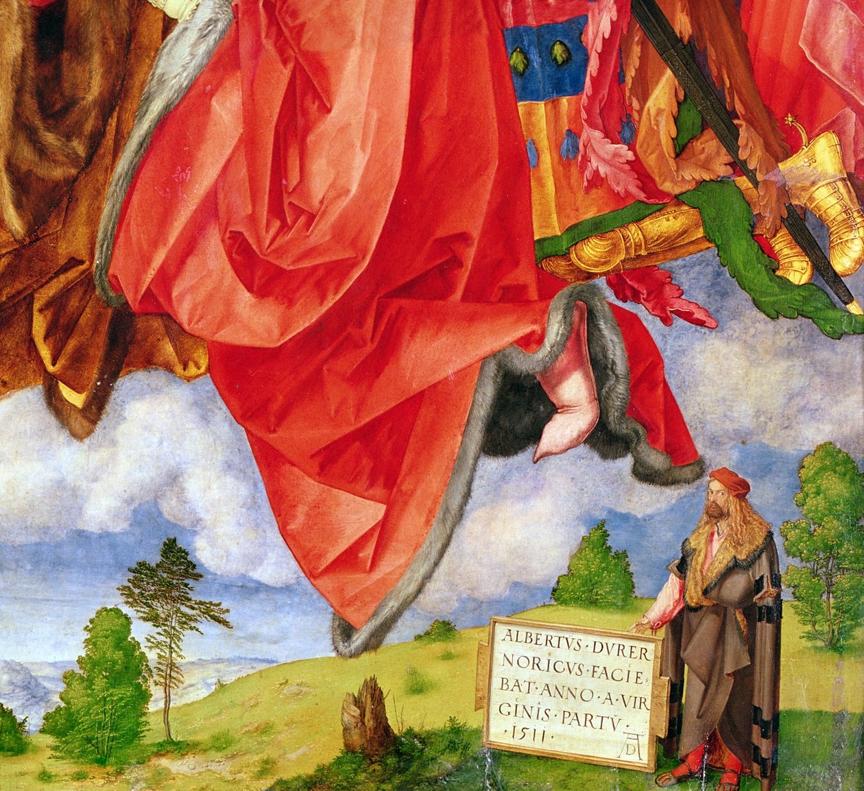 Landauer Altarpiece, All Saints Day, kendi portresini gösteren detay, 1511 (68677 detayı) by Albrecht Dürer