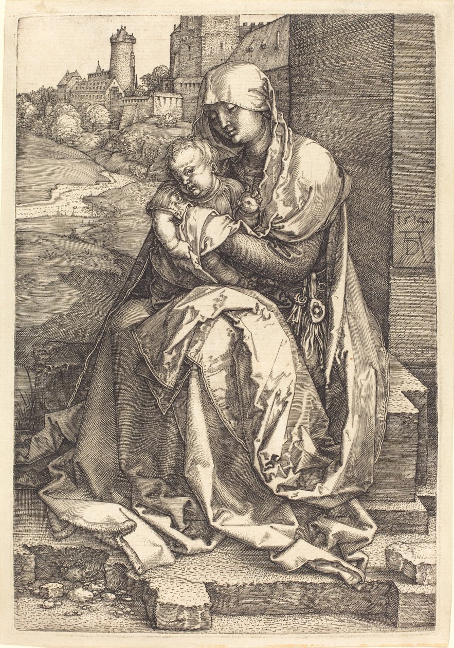 Duvarın Yanında Oturan Bakire ve Çocuk by Albrecht Dürer