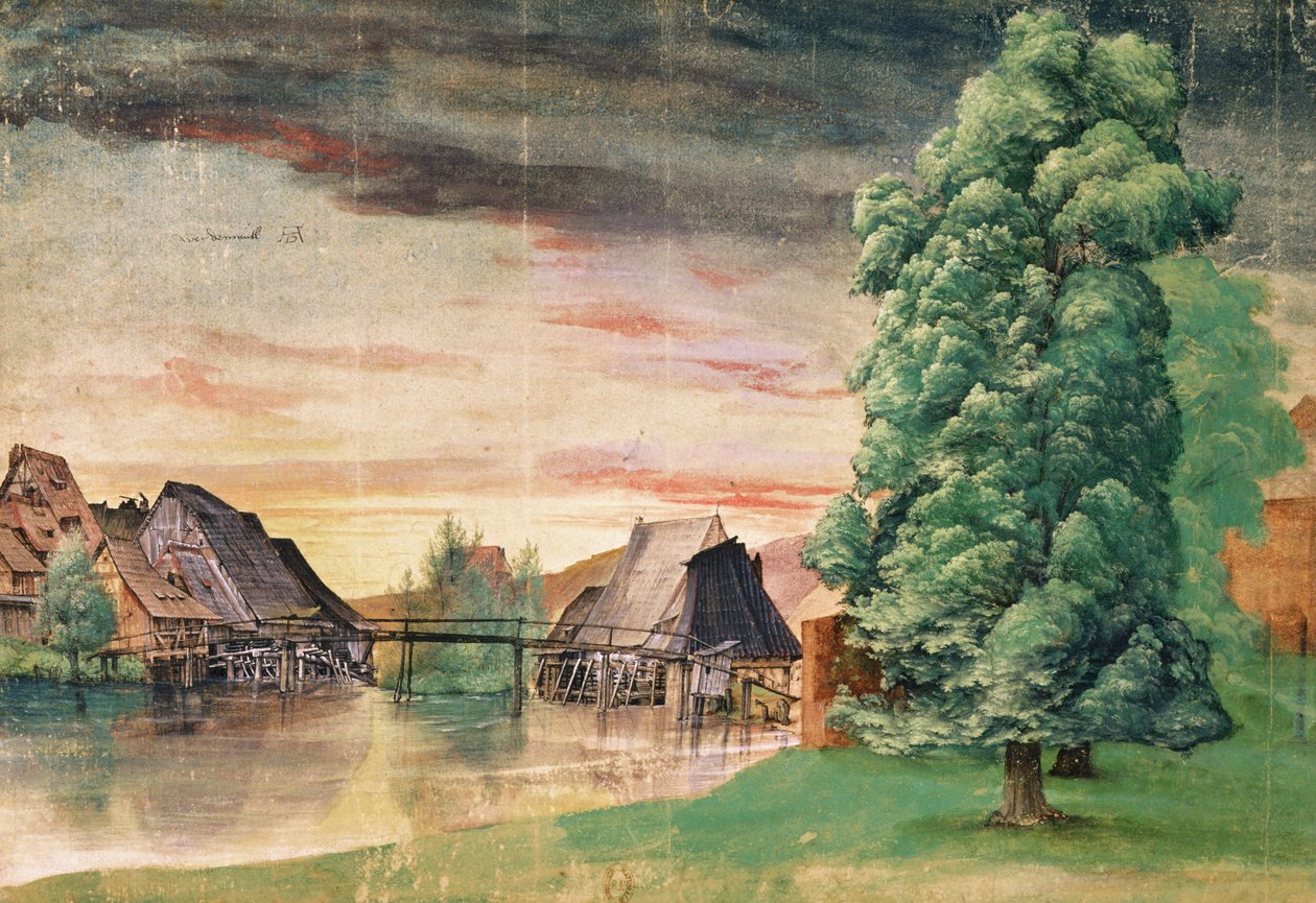 The Watermill, 1495-97 (kağıt üzerine kalem ve mürekkep, guaj ve wc) by Albrecht Dürer