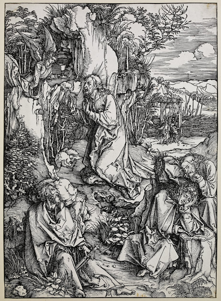 Zeytin dağında İsa, 149699 (mürekkeple bazı eski onarımlarla ahşap baskı) by Albrecht Dürer
