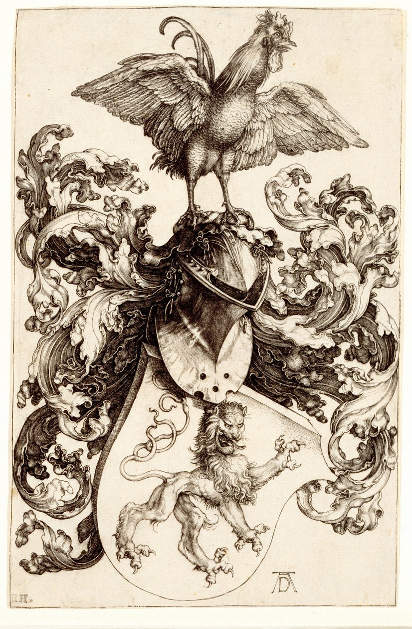 Coat of Arms with a Lion and a Cock, 1502-03  by Albrecht Dürer