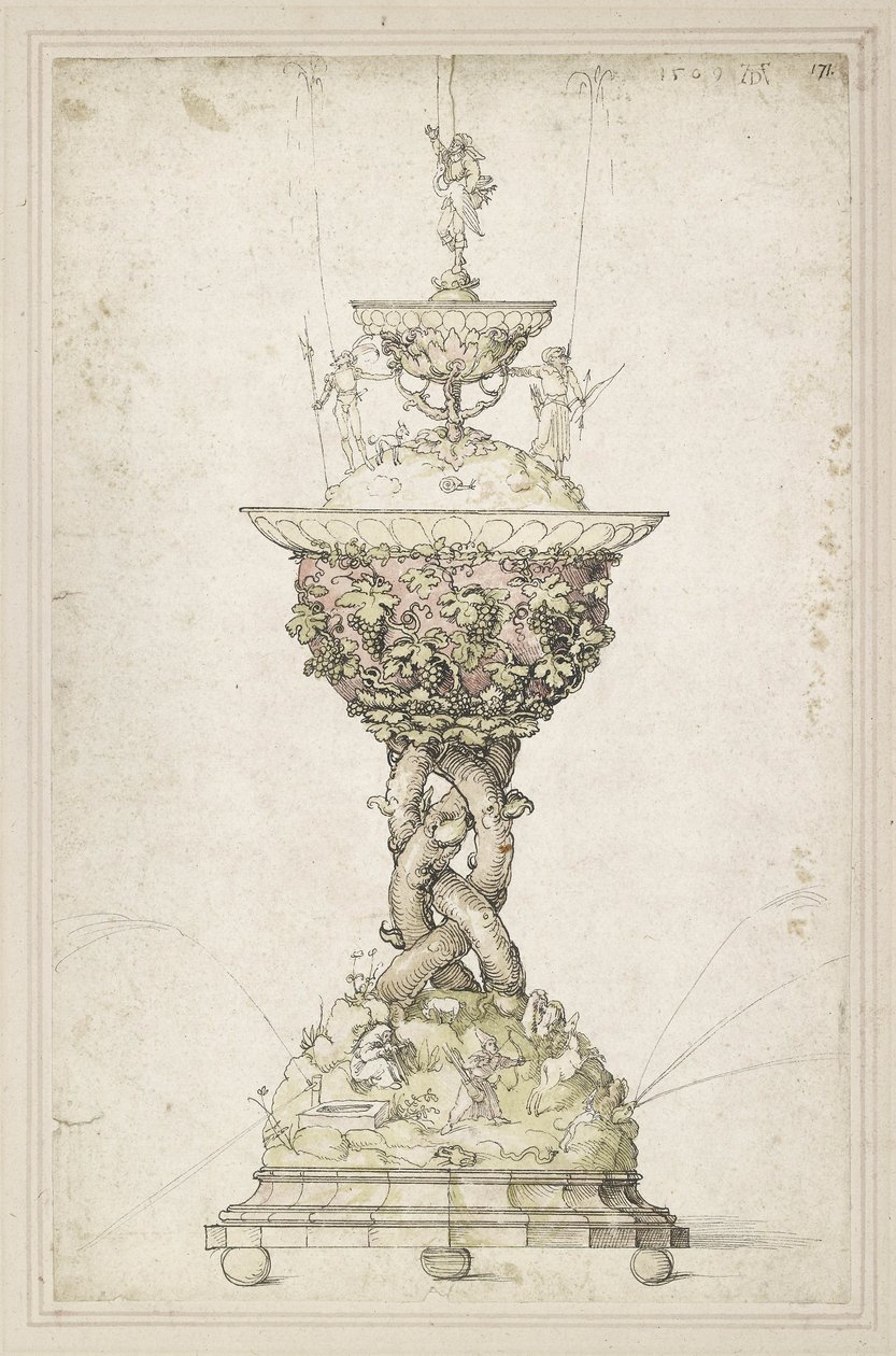 Masa Fıskiyesi Tasarımı, 1509 (kağıt üzerinde kalem ve mürekkep ve wc) by Albrecht Dürer
