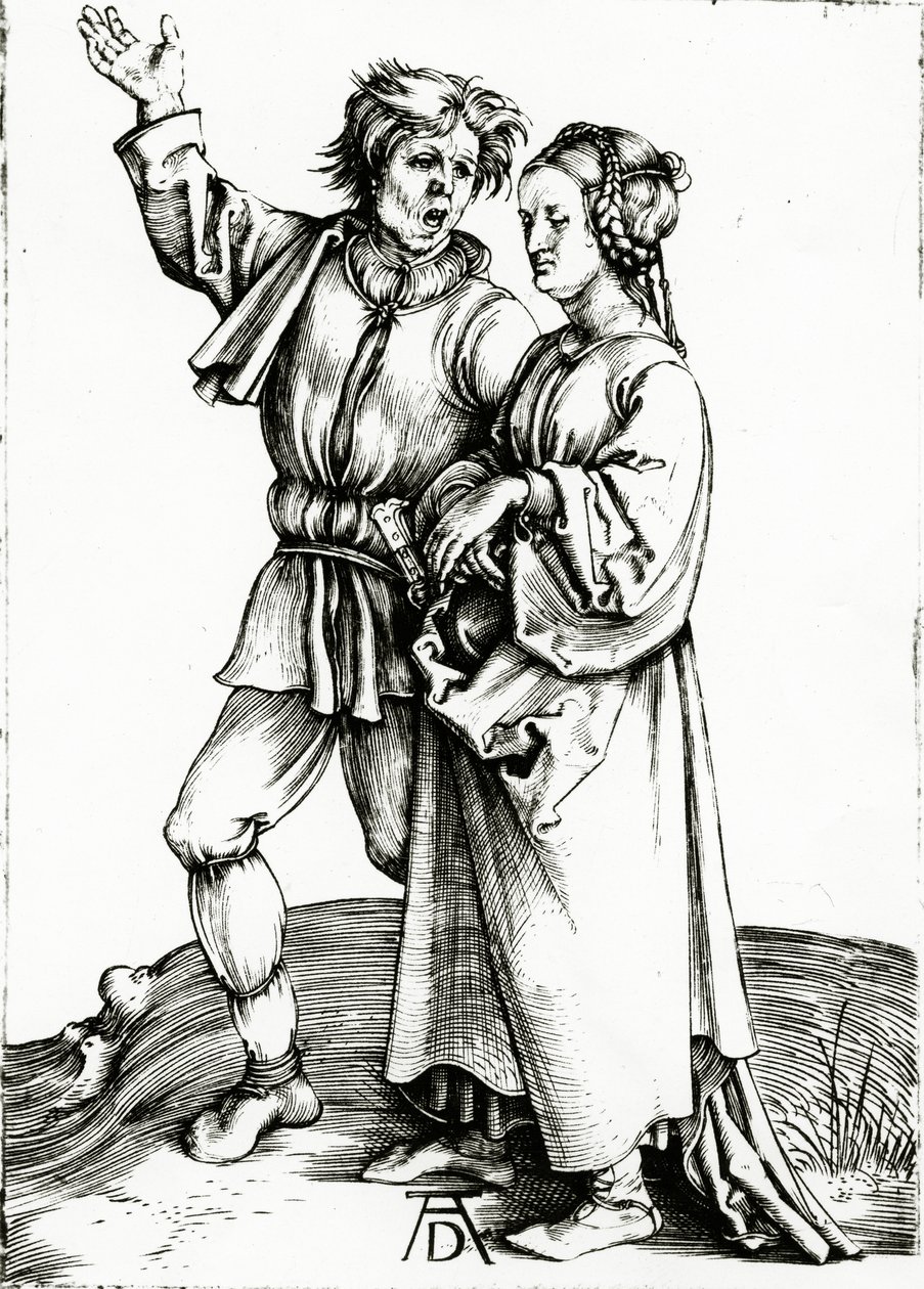 Johannes Wierix tarafından oyulmuş rustik bir çift, c.1565 (gravür) by Albrecht (after) Durer or Duerer