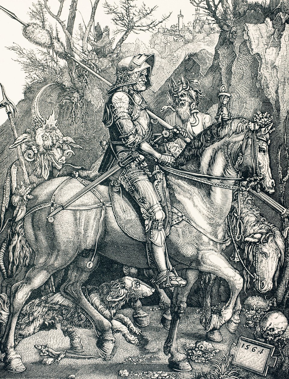 Ölüm Şövalyesi, 1880 dolayları (gravür) by Albrecht (after) Durer or Duerer