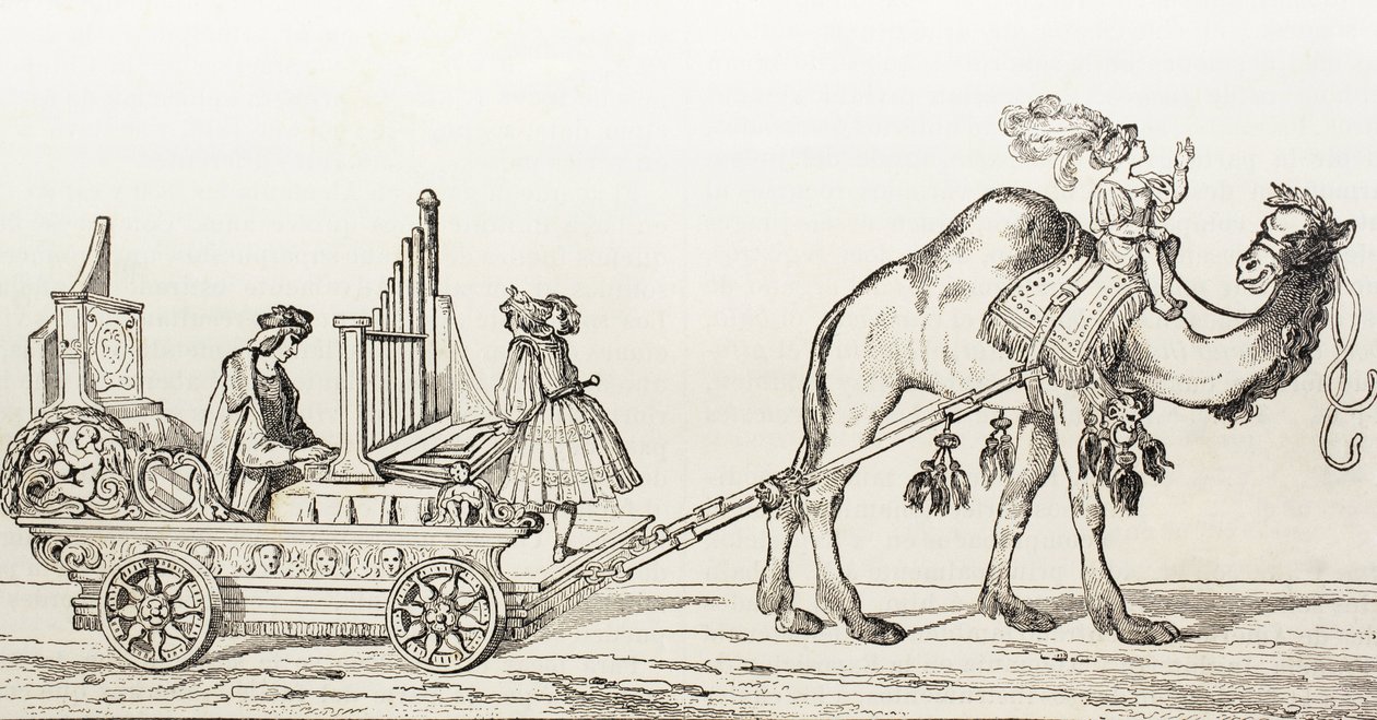 Bir Deve Tarafından Çekilen Bir Arabada Oynayan Organist Paul Hoffaner, 1880 dolayları (gravür) by Albrecht (after) Durer or Duerer