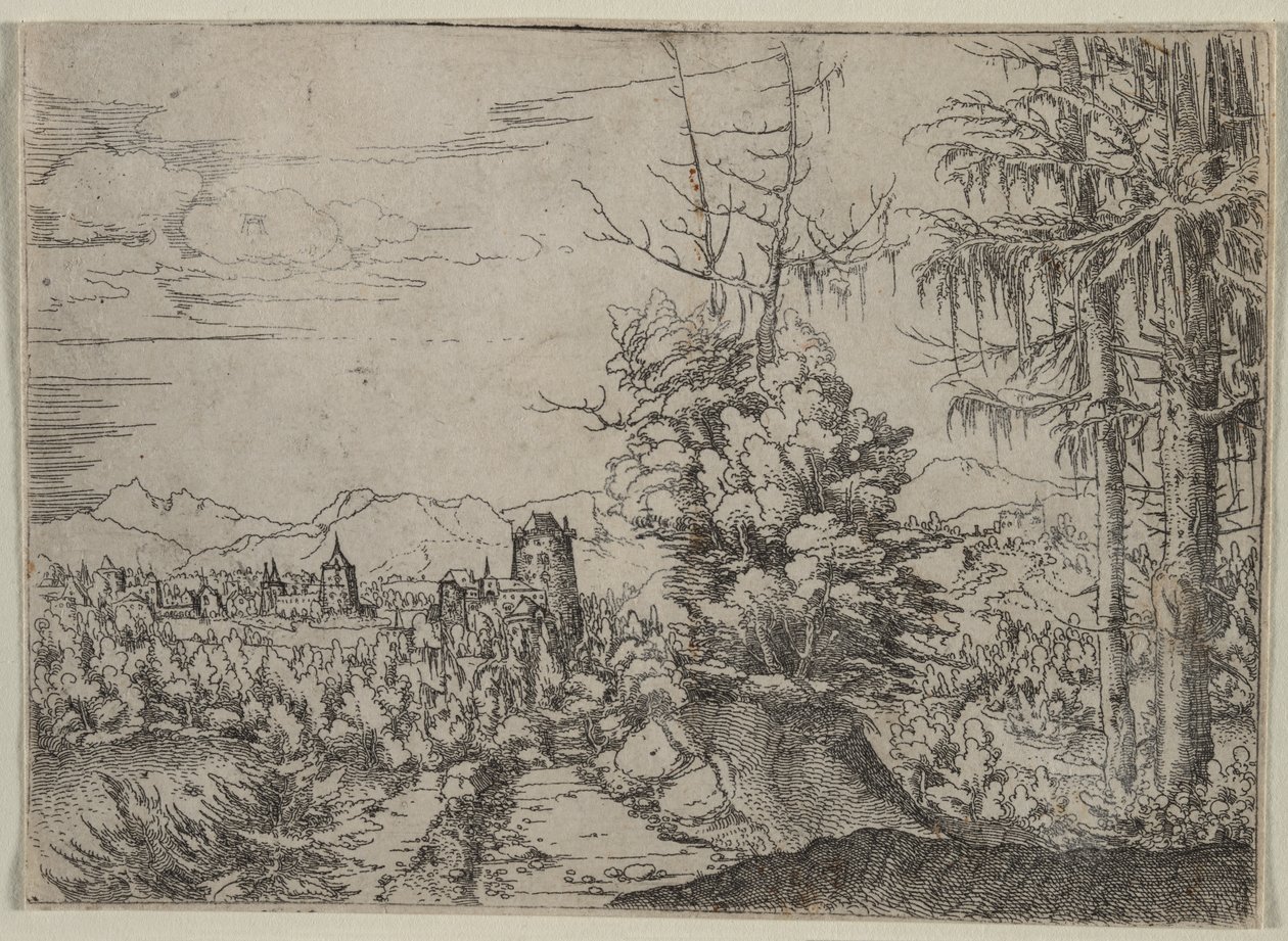 İki Çamlı Manzara, 1522-1525. by Albrecht Altdorfer