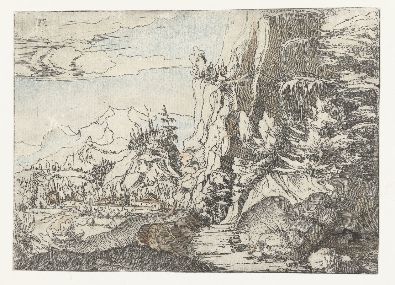 Karanlık kaya duvarlı manzara by Albrecht Altdorfer