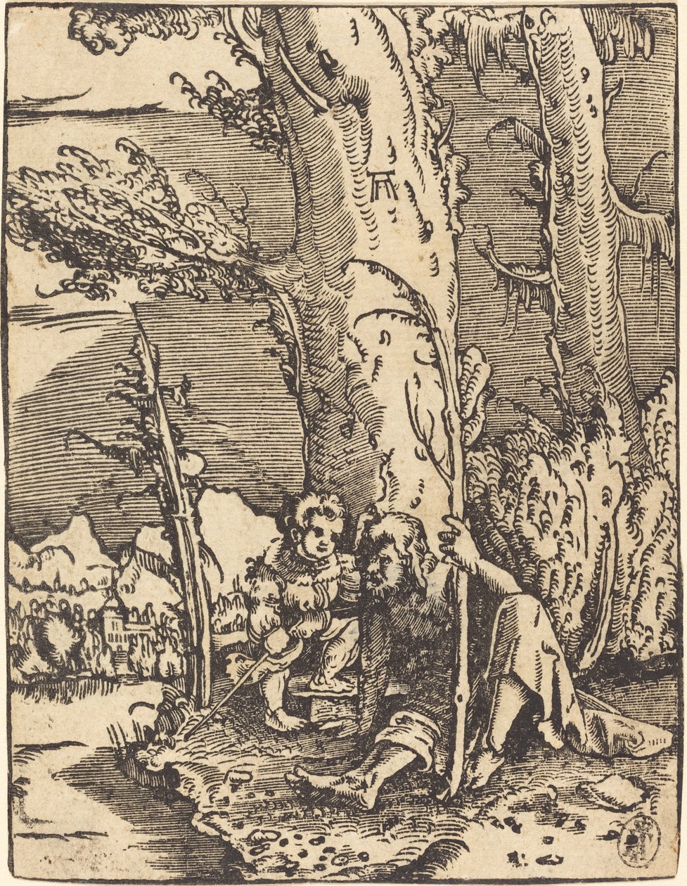 Bir Nehir Kıyısında Oturan Aziz Christopher by Albrecht Altdorfer