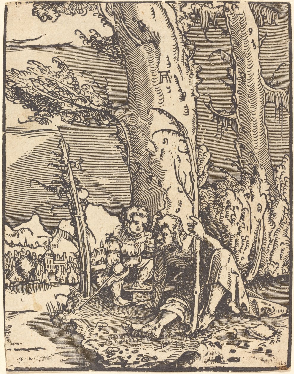 Bir Nehir Kıyısında Oturan Aziz Christopher by Albrecht Altdorfer