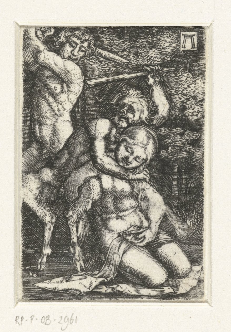 Satyr ve bir adam bir kadın için kavga ediyor by Albrecht Altdorfer