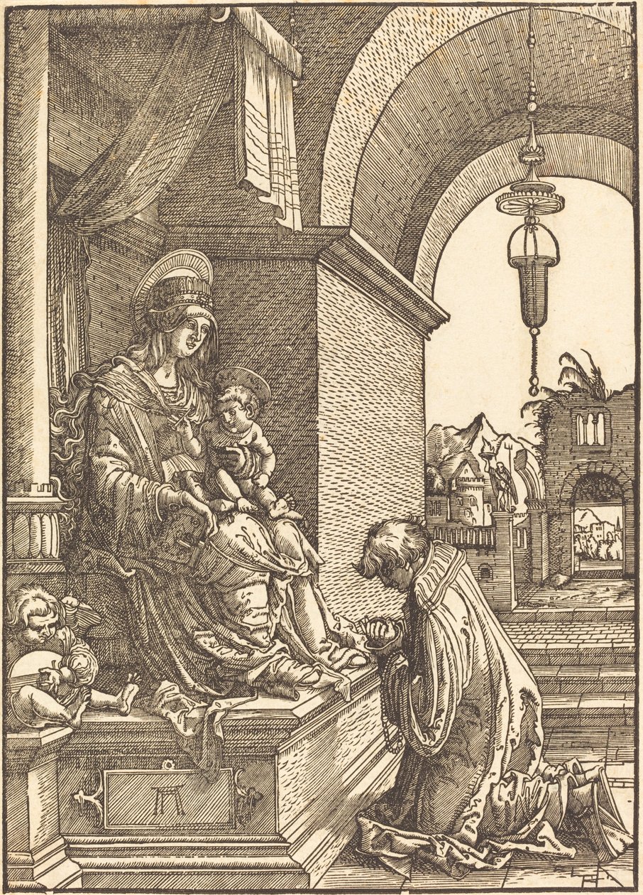 Bakire ve Çocuğun önünde diz çöken yalvaran by Albrecht Altdorfer