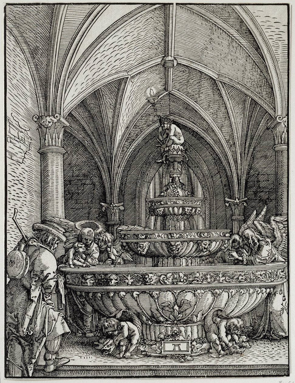 Kutsal Ailenin çeşmesi var. Alman Albrecht Altdorfer (1480-1538) tarafından gravür. Louvre müzesi by Albrecht Altdorfer