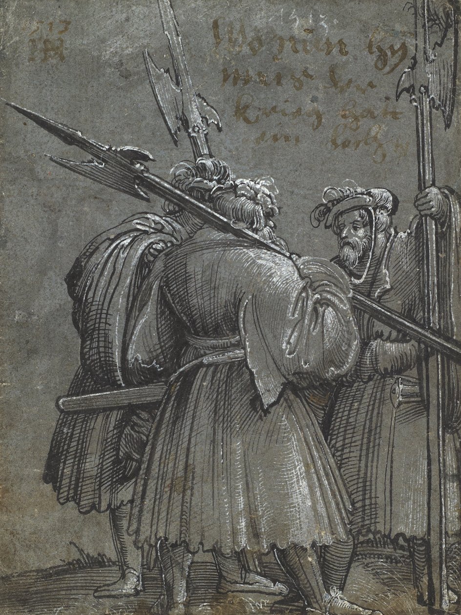 Üç gece bekçisi, 1513 (mavi gri kağıt üzerine çizim) by Albrecht Altdorfer