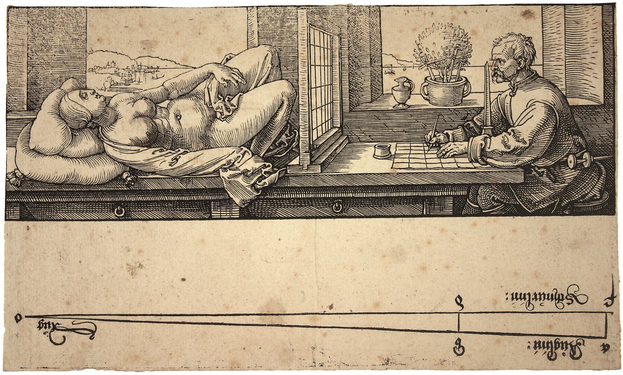 Perspektif Cihazıyla Çıplak Çizen Sanatçı, 1538 by Albrecht Dürer